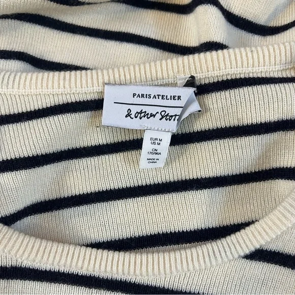 & Other Stories Sweater Womens Medium White Navy Stripe Collared Nautical Sailor - Picture 3 of 10